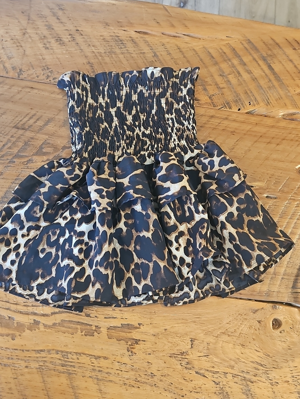 Strapless Leopard Print Ruffled Mini Dress - Picture 4 of 6